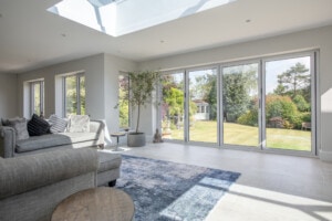 Bright open living room with aluminium windows